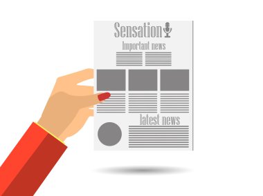 Gazete elinde. Önemli Haberler bir gazetede okudum. Vektör çizim.