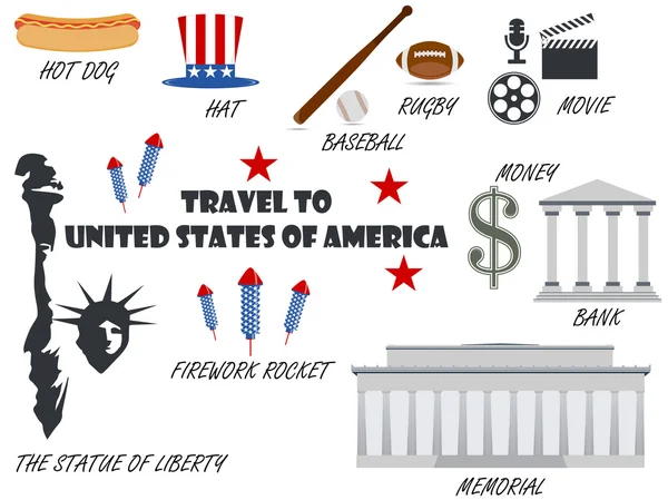 Καλώς ήλθατε στο ΗΠΑ. Σύμβολα Ηνωμένες Πολιτείες. Σύνολο εικονιδίων. Διάνυσμα. — Διανυσματικό Αρχείο