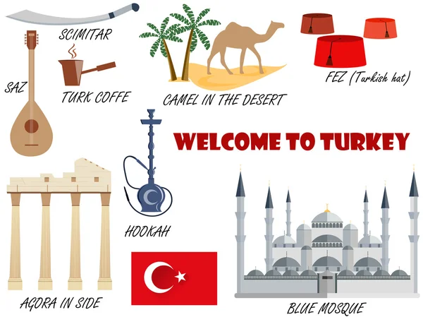Üdvözöljük a Törökország. Szimbólumok, Törökország. Készlet ikonok. Vektor. — Stock Vector