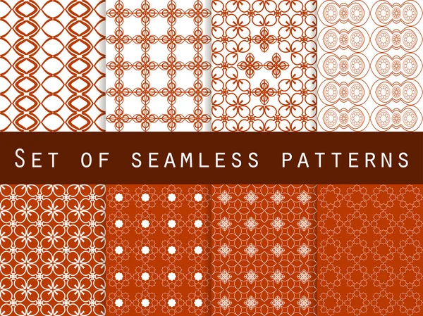 Set of geometric seamless patterns. Red and white. — Stock Vector