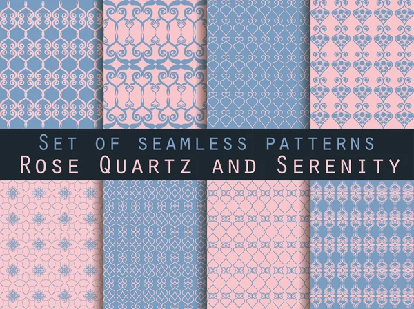 Reihe nahtloser Muster. geometrisches nahtloses Muster. Rosenquarz und Gelassenheit violette Farben. — Stockvektor