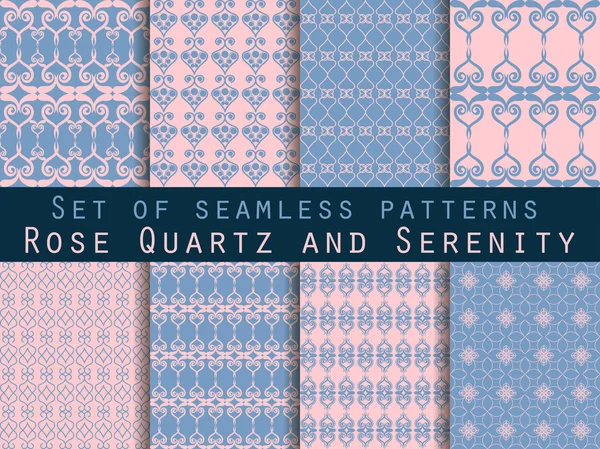 Reihe nahtloser Muster. geometrisches nahtloses Muster. Rosenquarz und Gelassenheit violette Farben. — Stockvektor