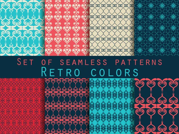 Set van naadloze patronen. Naadloze geometrische patroon. Retro kleuren. — Stockvector