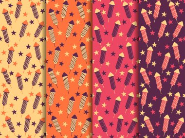 Festive seamless pattern. Firecrackers, rockets, fireworks. Fant clipart