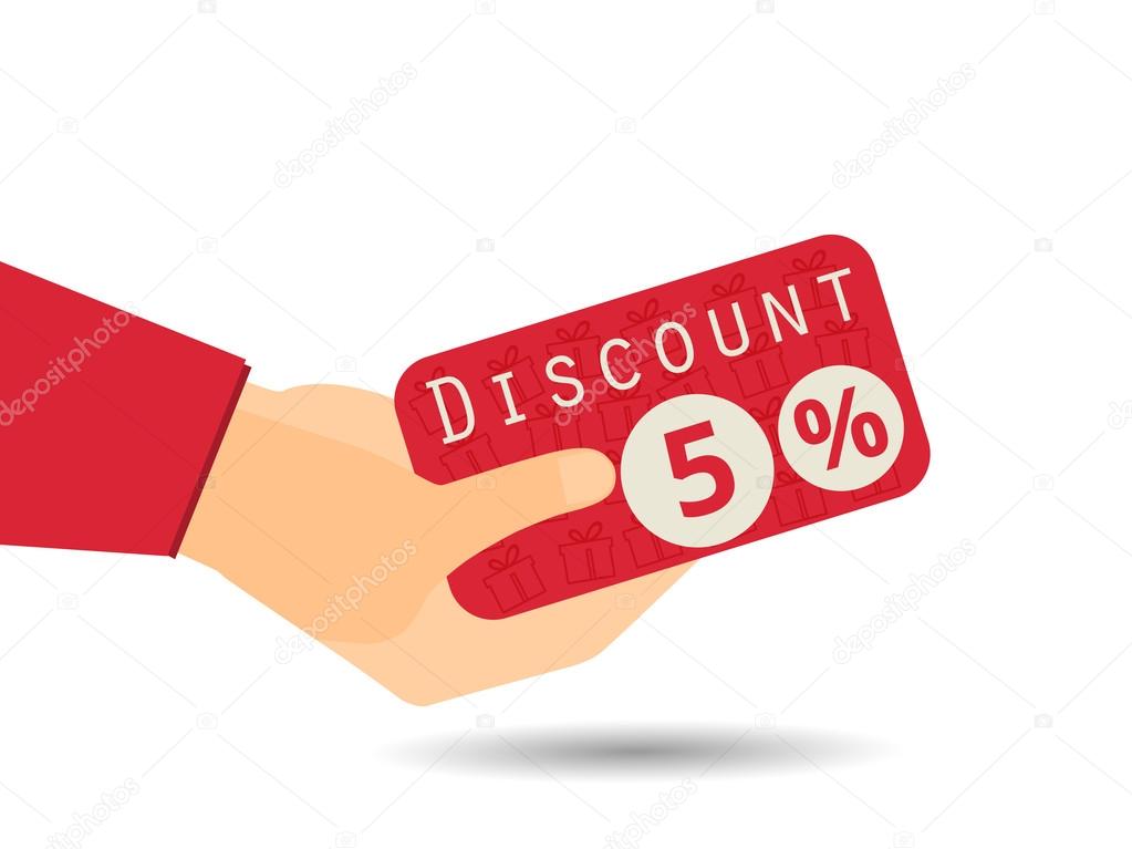 Discount coupons in hand. 5 percent discount. Special offer. Gif
