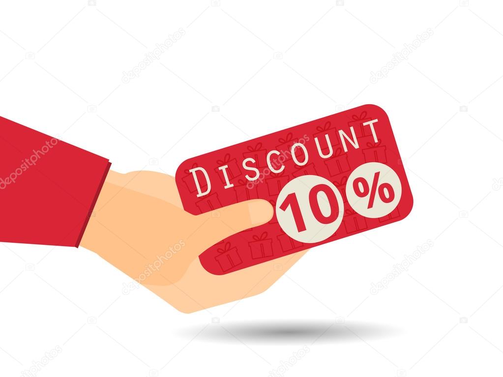 Discount coupons in hand. 10 percent discount. Special offer. Gi