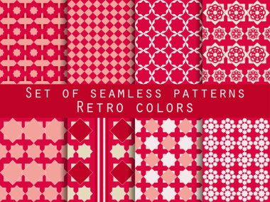 Set of seamless patterns. Rhombus and squares. Retro colors.