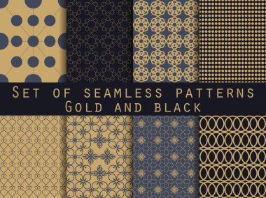 Set of seamless patterns. Geometric seamless pattern. Gold and black.