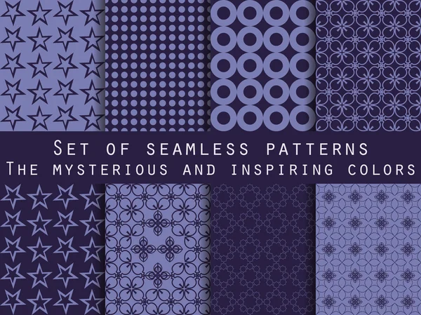 Set of seamless patterns. Geometric seamless pattern. Cornflower blue, navy blue, mysterious and inspiring. — Stockvector