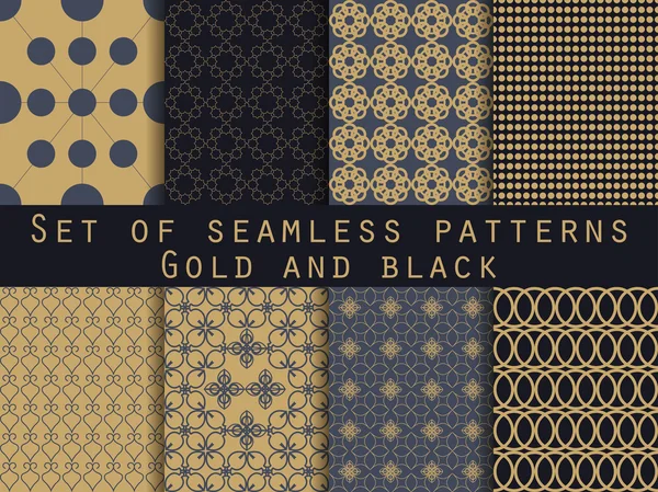 Set of seamless patterns. Geometric seamless pattern. Gold and black. — Stockvector