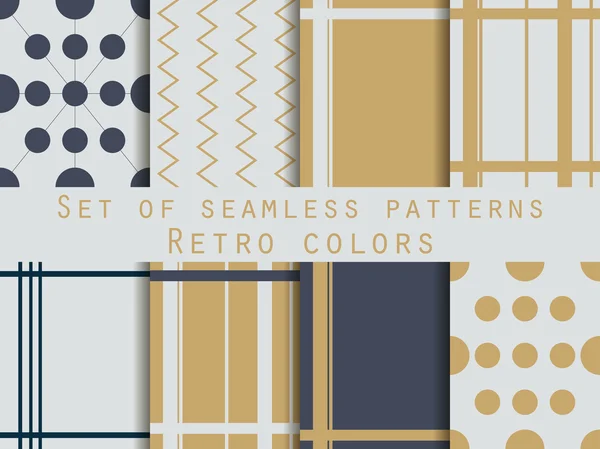 Set of geometric seamless patterns. Gold and silver colors. Retro. — Stock Vector