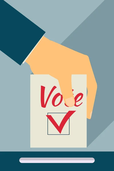 Elections. Vote. Hand holds ballot . Social poll. Flat style with a long shadow. — Stockvector