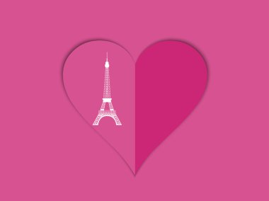 The Eiffel Tower and the heart with shadow. Romantic template for Valentine's day. Postcard design element for printing.