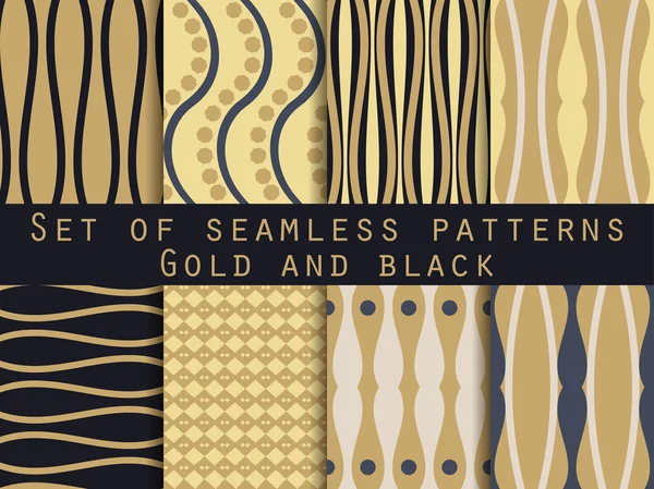 Reihe nahtloser Muster. goldene und schwarze Farbe. das Muster für Tapeten, Fliesen, Stoffe, Hintergründe. — Stockvektor