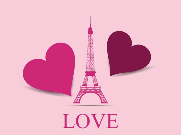 Eiffel Tower with hearts. Paris. Postcard Valentine's Day. Vector illustration. — Stock Vector