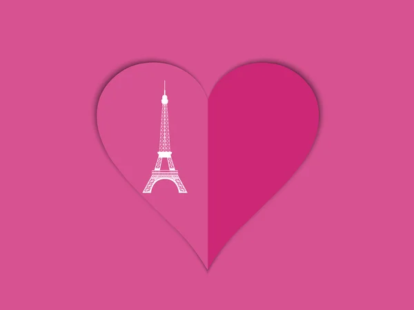 La Torre Eiffel y el corazón con sombra. Plantilla romántica para el día de San Valentín. Elemento de diseño de postal para imprimir . — Vector de stock