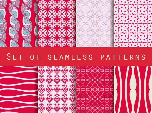 Set of seamless patterns. Geometric seamless pattern. Red colors — Stock Vector