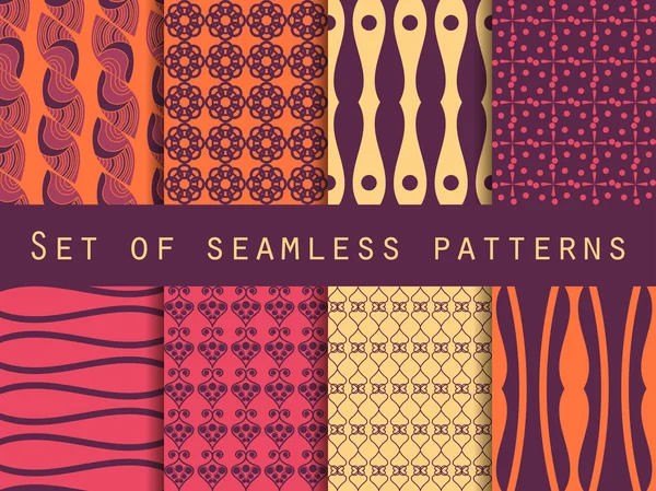 Set of seamless patterns. Geometric seamless pattern. Dark purple colors. — Stock Vector