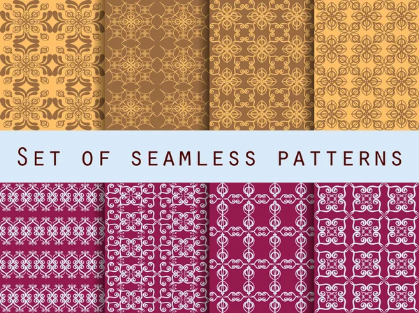 Set of seamless patterns. Geometric patterns. The pattern for wallpaper, tiles, fabrics and designs. Vector illustration. — Stok Vektör