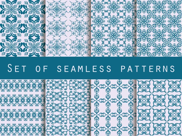 Reihe nahtloser Muster. Geometrische Muster. Muster für Tapeten, Fliesen, Stoffe und Designs. Vektorillustration. — Stockvektor