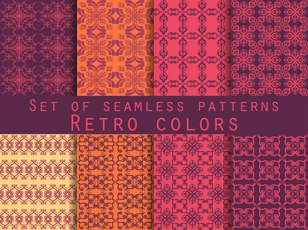 Reihe nahtloser Muster. Geometrische Muster. Muster für Tapeten, Fliesen, Stoffe und Designs. violette und violette Farbe. — Stockvektor