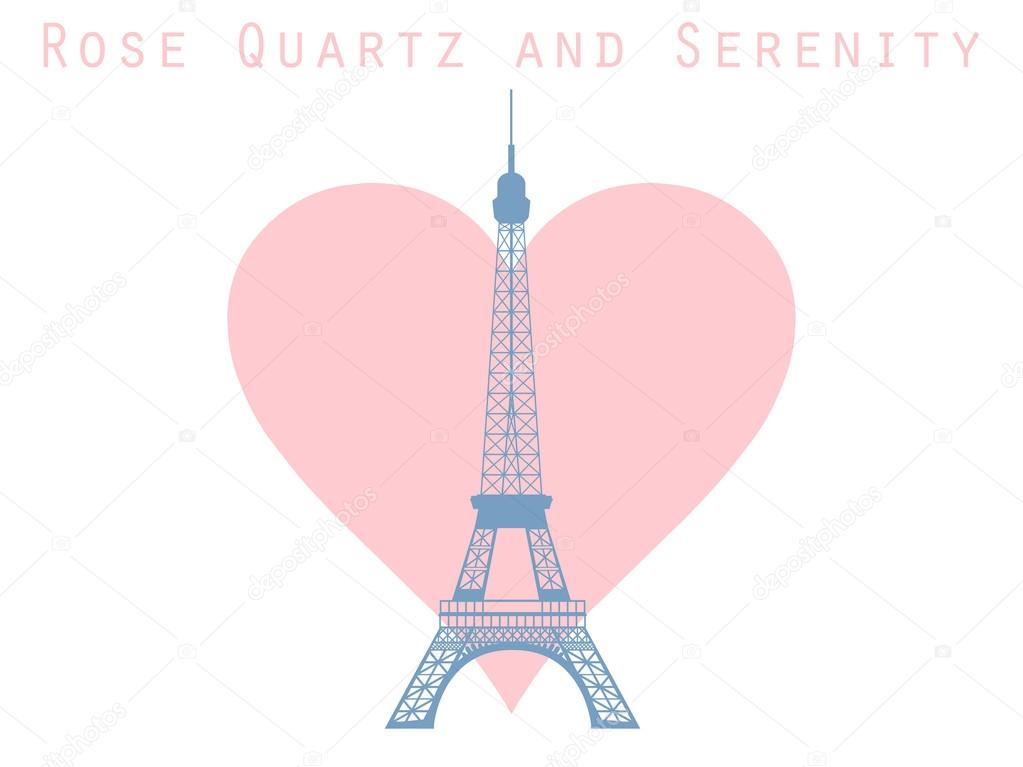 Eiffel Tower on the background of the heart. Rose quartz and serenity violet colors.