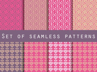 Set seamless patterns. Purple and pink color. The pattern for wallpaper, tiles, fabrics, backgrounds. Vector.
