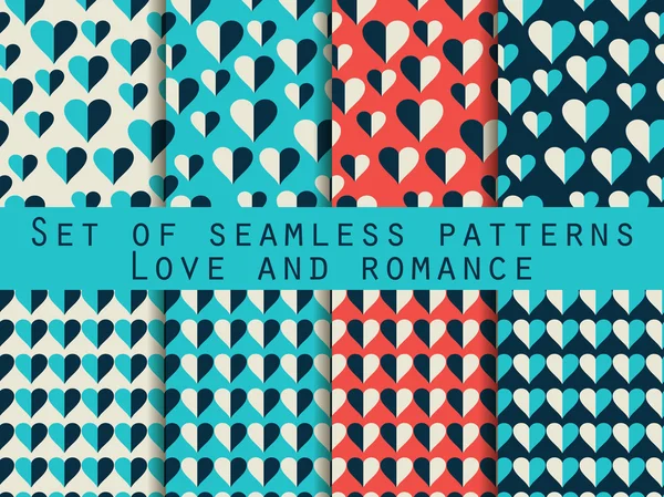 Set of seamless patterns with hearts. The inscription letters. Festive pattern for wrapping paper, wallpaper, tiles, fabrics, backgrounds. Vector illustration — Stockvector