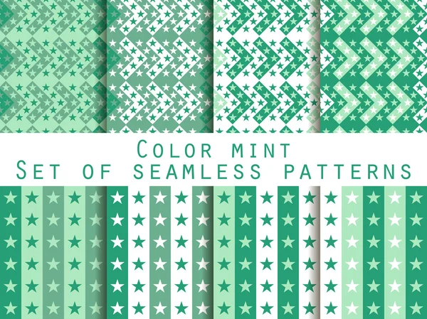 Stars. Set seamless patterns. Color mint. The pattern for wallpaper, bed linen, tiles, fabrics, backgrounds. Vector illustration — 图库矢量图片