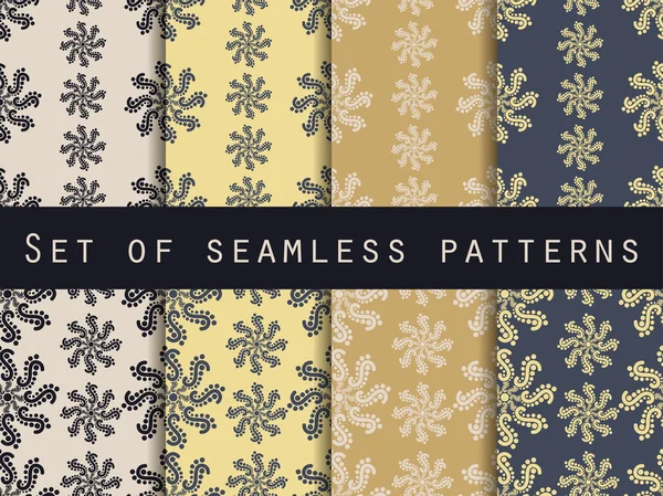 Set seamless patterns. Gold color. The pattern for wallpaper, bed linen, tiles, fabrics, backgrounds. Vector illustration. — Stok Vektör