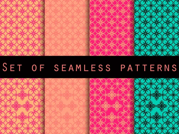 Set seamless patterns. Retro colors 80's. The pattern for wallpaper, bed linen, tiles, fabrics, backgrounds. Vector illustration. — 스톡 벡터