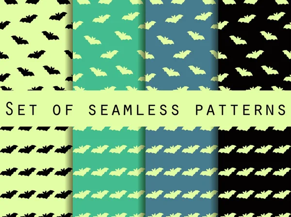 Set of seamless patterns with bats. Mystical. The pattern for wallpaper, bed linen, tiles, fabrics, backgrounds. Vector illustration — 图库矢量图片