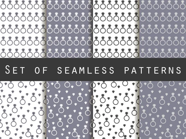 Jewelry. Set of seamless patterns with diamonds. Black and white color. The pattern for wallpaper, bed linen, tiles, fabrics, backgrounds. Vector illustration. — ストックベクタ