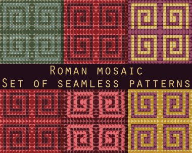 Antique mosaic, roman mosaic. Set of seamless patterns. Vector. clipart