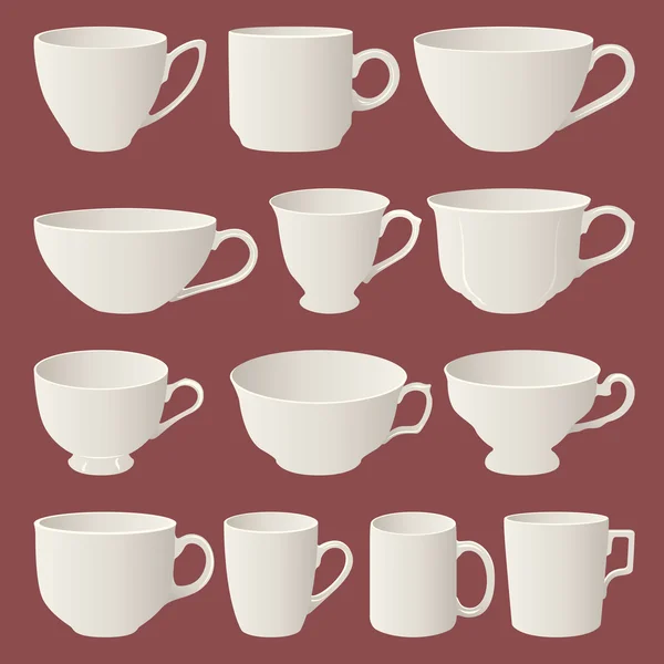 Witte cups op brown — Stockvector