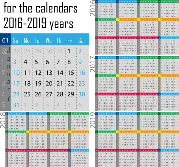 Календарь на 2016-2019 годы — стоковый вектор