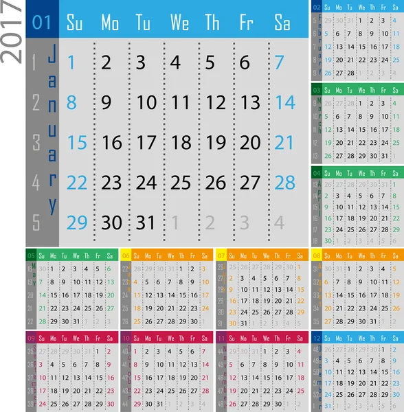 Calendario del año 2017 — Vector de stock