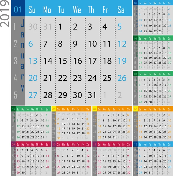 2019 yıl için takvim