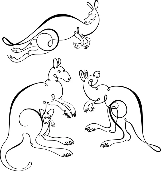Linear kangaroos on white — Stock Vector