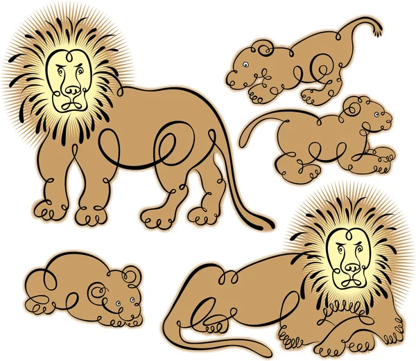 Leones y silueta de león — Archivo Imágenes Vectoriales