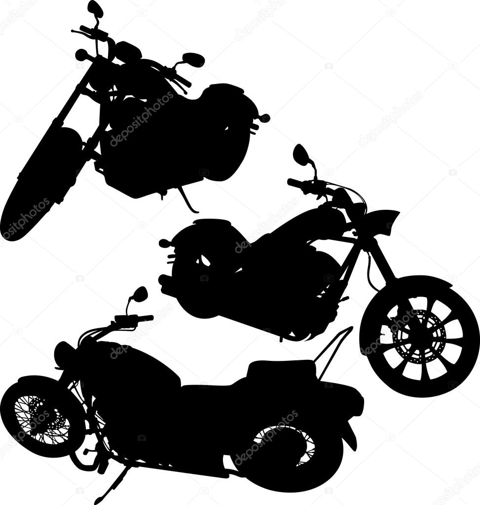 Black silhouettes of a motorcycles