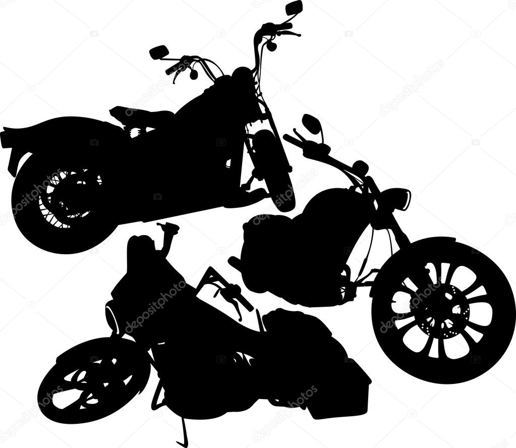 Black silhouettes of a motorcycles