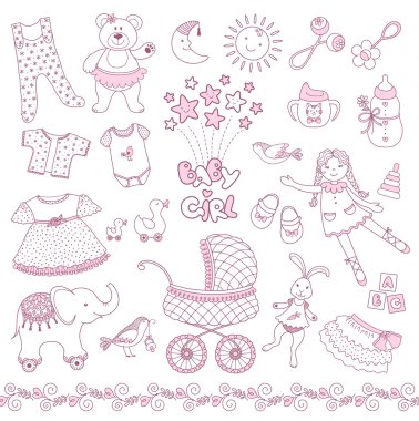 Sevimli pembe kız şeyler kümesi