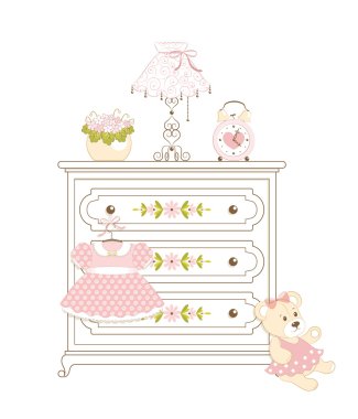 The furniture with a cute girl dress