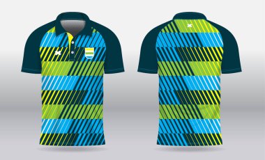 renk mavi ve sarı süblimleşme polo spor forması şablonu tasarımı