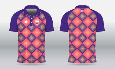 Badminton, tenis, futbol, futbol ya da spor üniforması için ön görüş ve arka görüş için renkli kırmızı polo forma şablon tasarımı