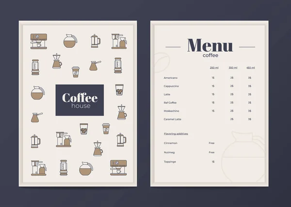 Kahve Restoranı Broşürü Kahve Dükkanı Menüsü Tasarımı Kahve Grafikli Modern — Stok Vektör