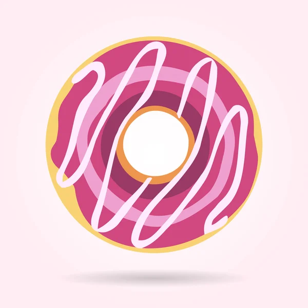 Donut - pink icing with white drizzle — Stock Vector