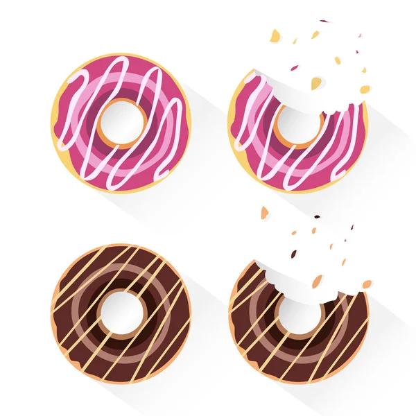 Set handgemachter Donuts. ganze und gebissene Version. — Stockvektor