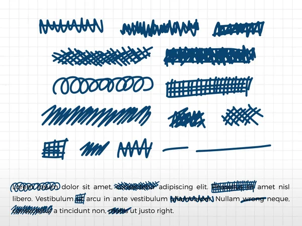 Conjunto de elementos de correção de texto desenhados à mão — Vetor de Stock